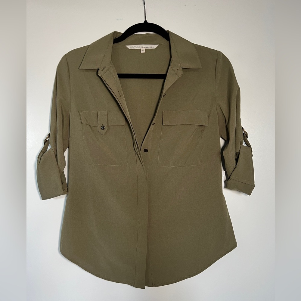NWT Rachel Roy olive green button down shirt size 2